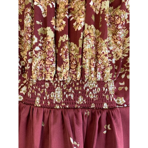 Free People S Boho Floral Tie Front Blouse Top Small NWT Burgundy Long Sleeve - Picture 10 of 13